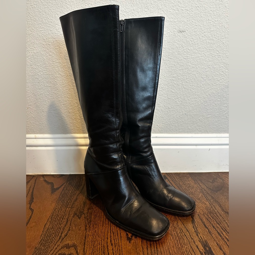 Black Leather Knee-High Boots